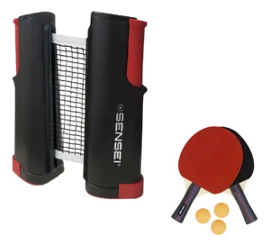 Sensei Kit Ping Pong 2 raquetes tênis de mesa profissional cor vermelho e preto lisa rede