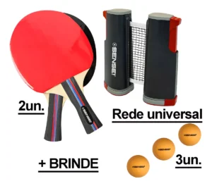 Sensei Kit Ping Pong 2 raquetes tênis de mesa profissional cor vermelho e preto lisa rede